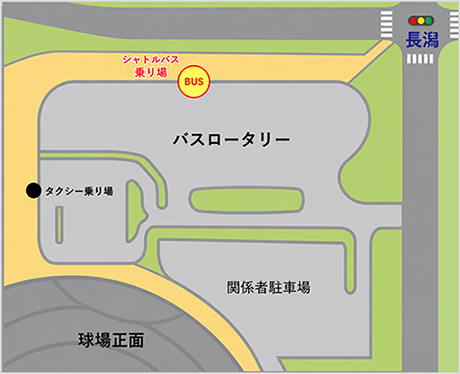 シヤトルバス乗り場案内図(HARD OFF ECOスタジアム新潟発)