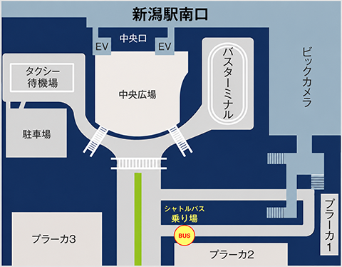 シヤトルバス乗り場案内図(新潟駅発)
